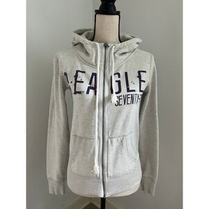 American Eagle Y2K Graphic Hoodie sz Small Gray Full Zip Early 2000s Streetwear